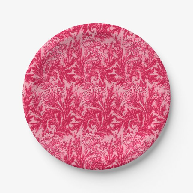 Jacobean Flower Damask, Fuchsia and Light Pink Paper Plate (Front)