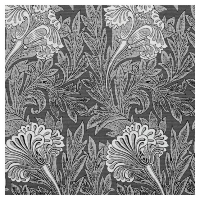 Jacobean Flower Damask, Grey / Grey and White Fabric (Swatch)