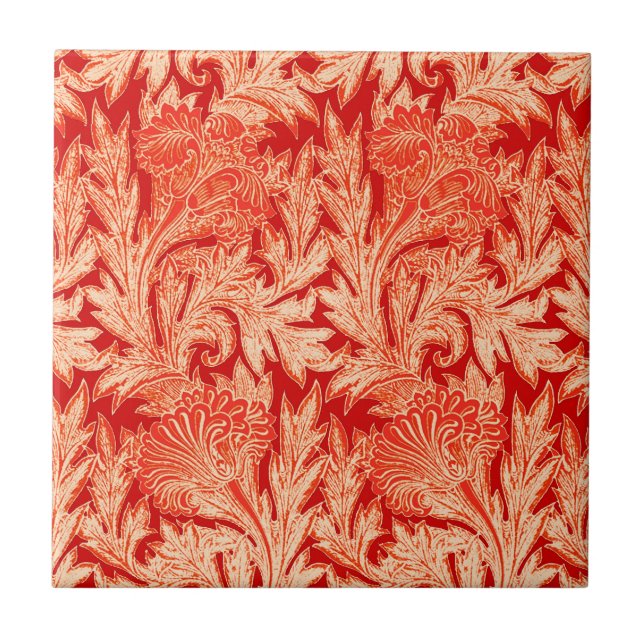 Jacobean Flower Damask, Mandarin and Light Orange  Tile (Front)