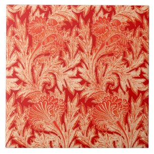 Jacobean Flower Damask, Mandarin and Light Orange Tile