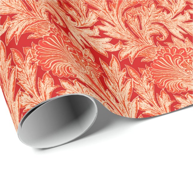Jacobean Flower Damask, Mandarin and Light Orange Wrapping Paper (Roll Corner)