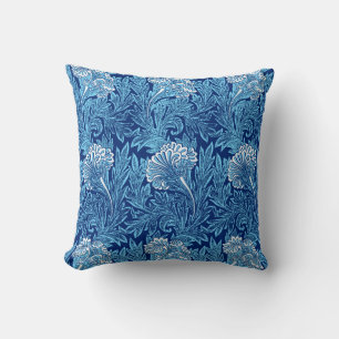 Jacobean Flower Damask, Navy, Sky Blue and White Cushion