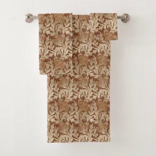 Jacobean Flower Damask, Taupe Tan and Cream Bath Towel Set