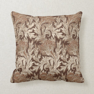 Jacobean Flower Damask, Taupe Tan and Cream Cushion