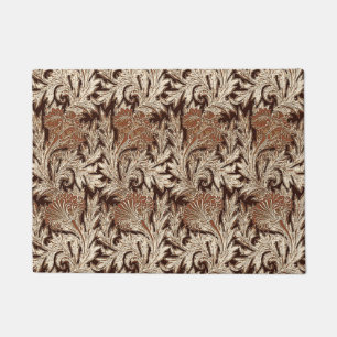 Jacobean Flower Damask, Taupe Tan and Cream Doormat