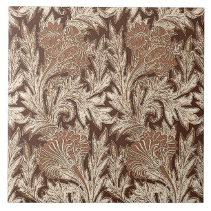 Jacobean Flower Damask, Taupe Tan and Cream Tile