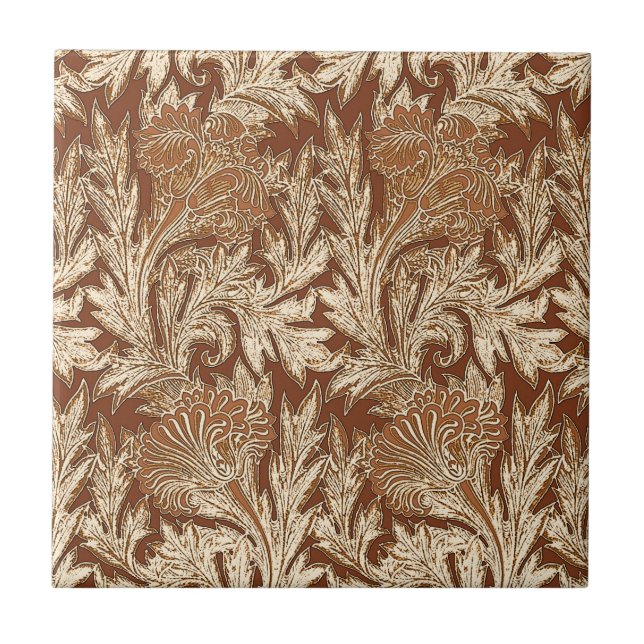 Jacobean Flower Damask, Taupe Tan and Cream  Tile (Front)
