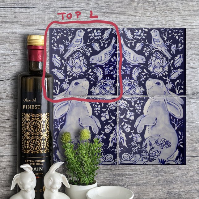 Jacobean Rabbit Birds Flowers Blue White Top L Tile (Creator Uploaded)