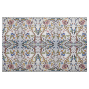 Jacobean Tile Design Bird Floral Soft Colour Fabri Fabric
