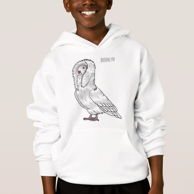 Jacobin pigeon bird cartoon illustration (Front)