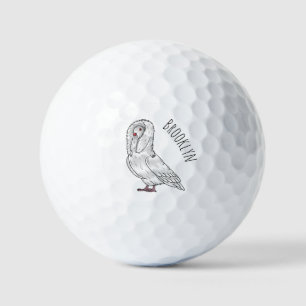 Jacobin pigeon bird cartoon illustration  golf balls