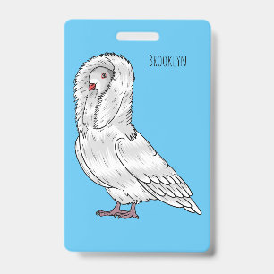 Jacobin pigeon bird cartoon illustration ID badge