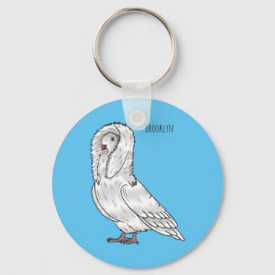 Jacobin pigeon bird cartoon illustration key ring