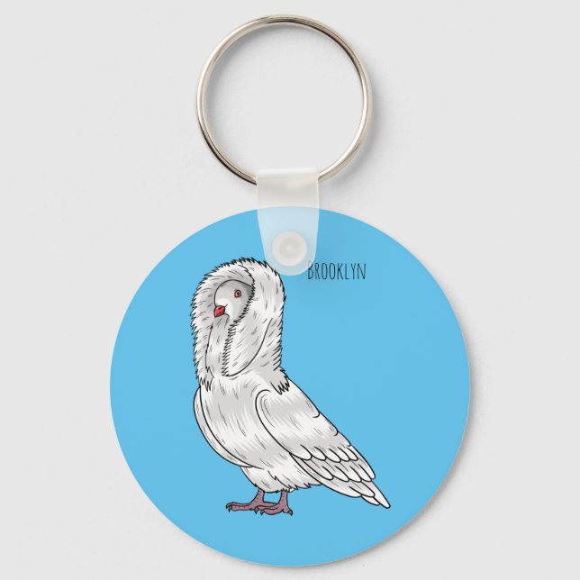 Jacobin pigeon bird cartoon illustration  key ring (Front)