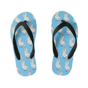 Jacobin pigeon bird cartoon illustration kid's jandals