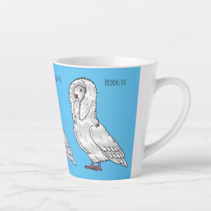 Jacobin pigeon bird cartoon illustration latte mug