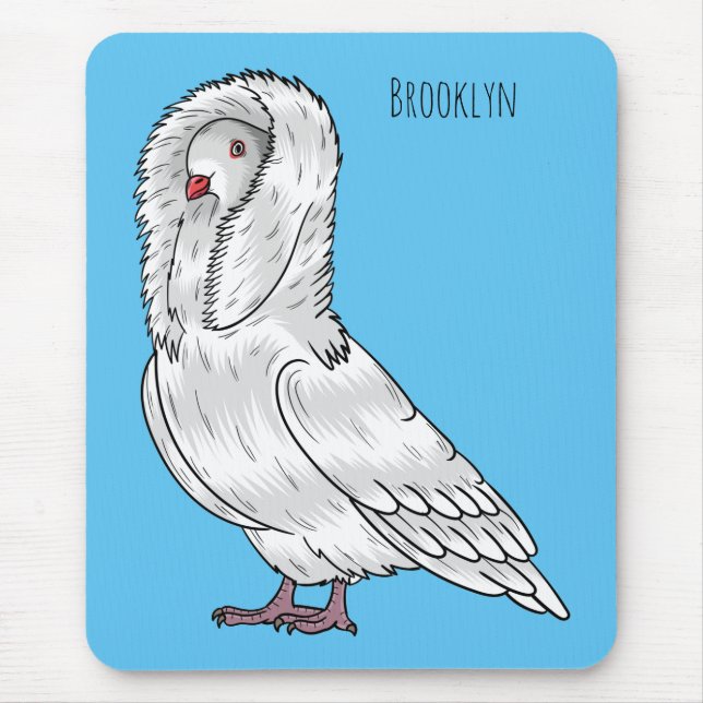 Jacobin pigeon bird cartoon illustration  mouse pad (Front)