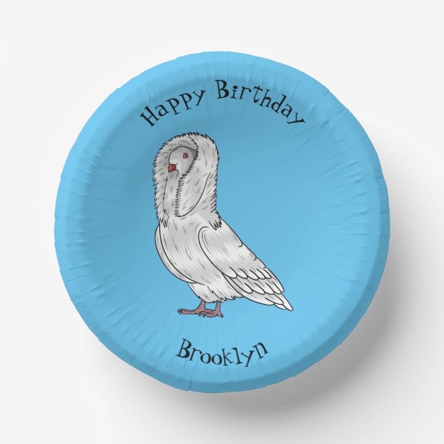 Jacobin pigeon bird cartoon illustration  paper plate (Front)