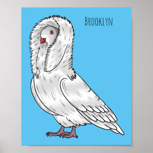 Jacobin pigeon bird cartoon illustration  poster