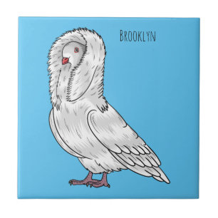 Jacobin pigeon bird cartoon illustration tile
