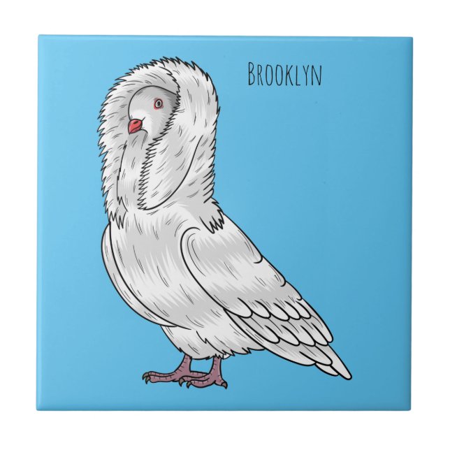 Jacobin pigeon bird cartoon illustration tile (Front)