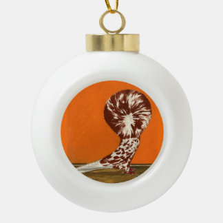 Jacobin Pigeon Red Splash Ceramic Ball Christmas Ornament