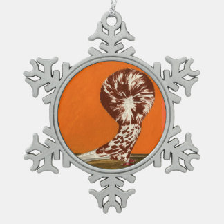Jacobin Pigeon Red Splash Snowflake Pewter Christmas Ornament