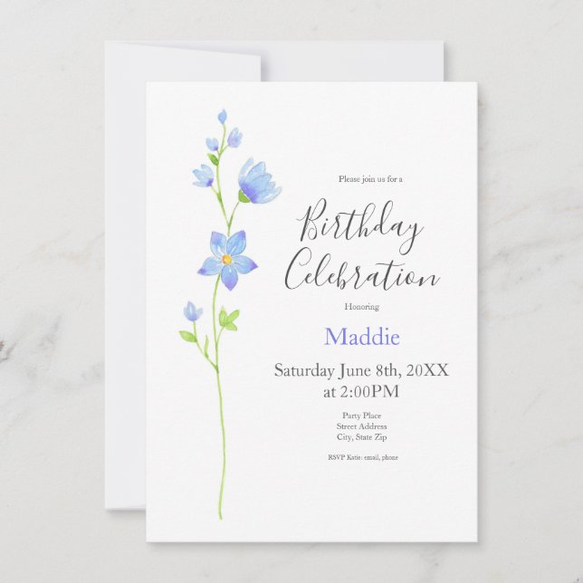 Jacob's Ladder Watercolor Flower Invitation (Front)