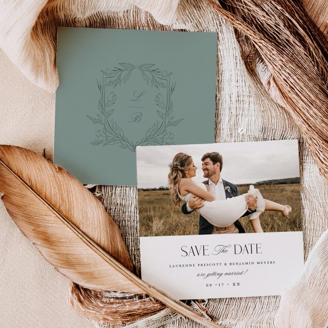 Jacquard Crest Save the Date Wedding Photo Card (Creator Uploaded)