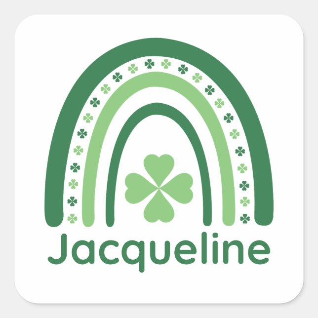 Jacqueline Name Clover Boho Rainbow Square Sticker (Front)