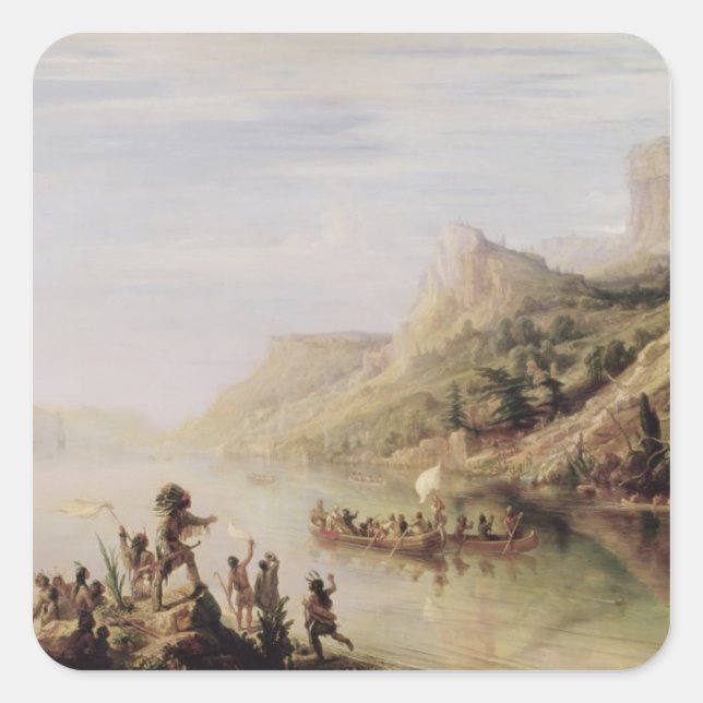 Jacques Cartier Discovering the St. Lawrence Square Sticker (Front)