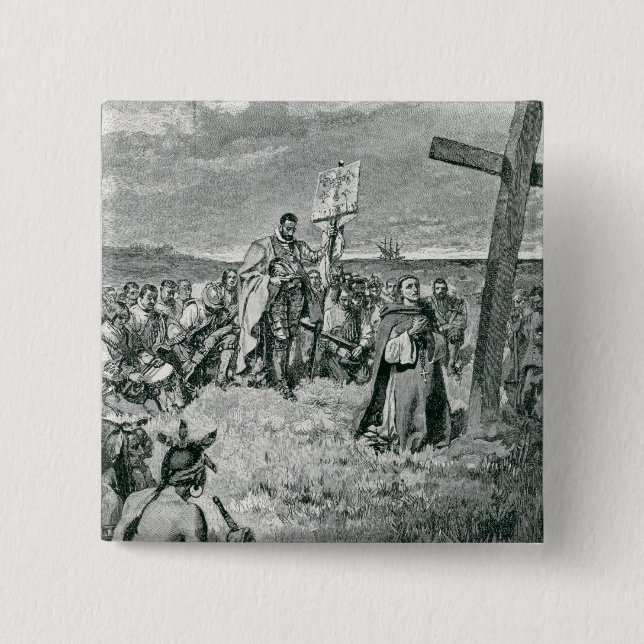 Jacques Cartier  Setting up a Cross at Gaspe 15 Cm Square Badge (Front)