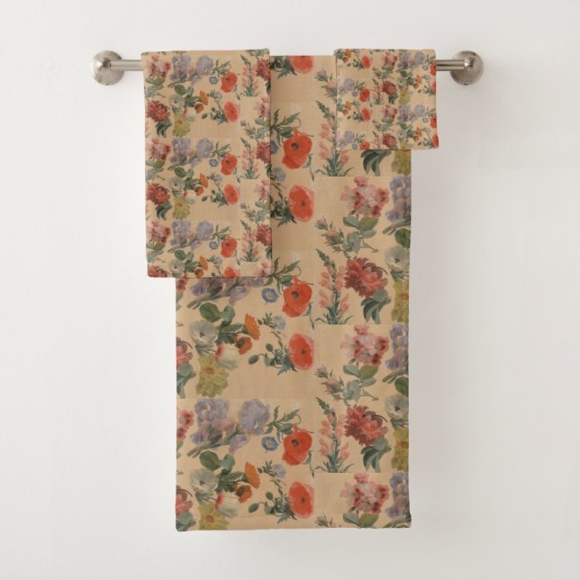 Jacques Laurent Agasse Studies of Summer Flowers Bath Towel Set (Insitu)