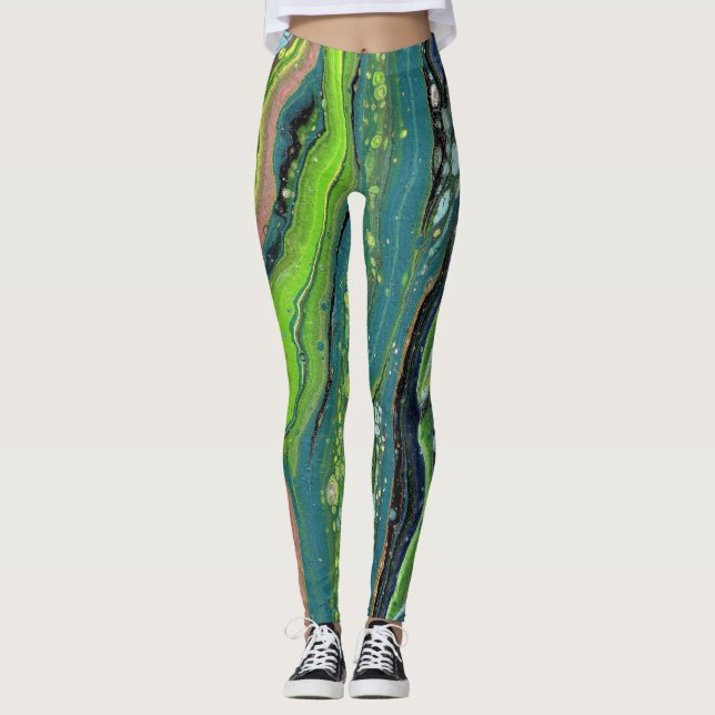 Jada 3 Crazy Green Abstract Leggings (Front)