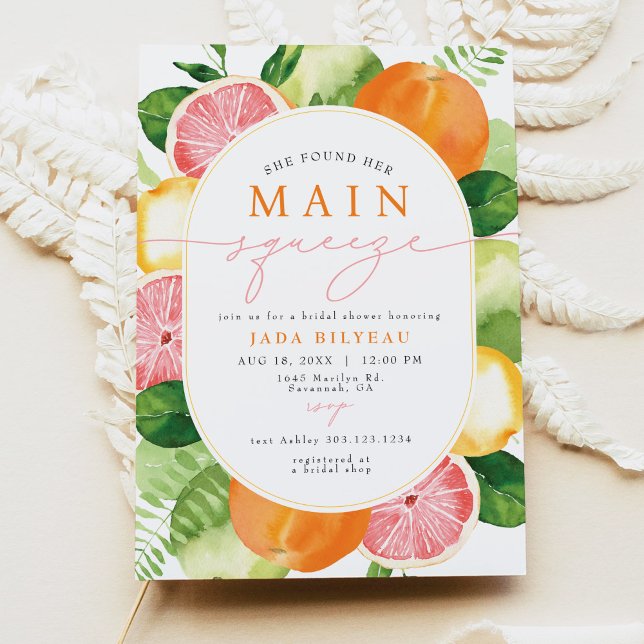 JADA Citrus Fruit Main Squeeze Bridal Shower Invitation (Creator Uploaded)