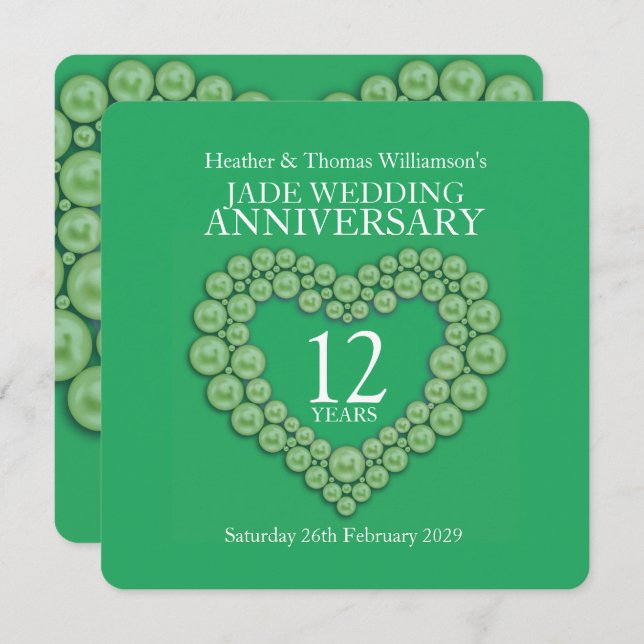 Jade 12th wedding anniversary heart invitations (Front/Back)
