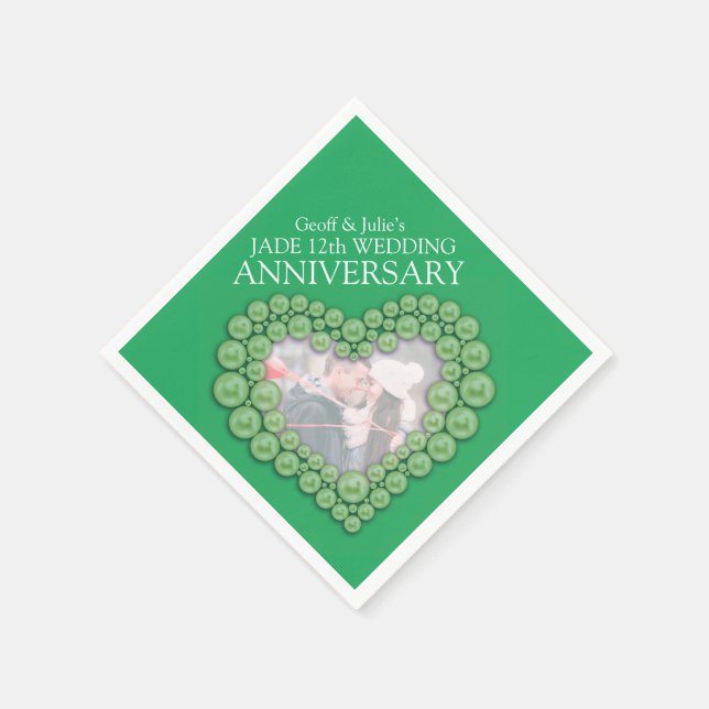 Jade 12th Wedding Anniversary heart photo napkins (Corner)