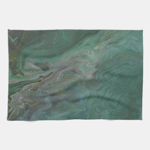 Jade 2 Deep Green Abstract Tea Towel