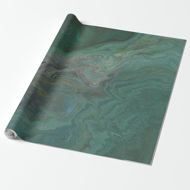 Jade 2 Deep Green Abstract Wrapping Paper (Unrolled)