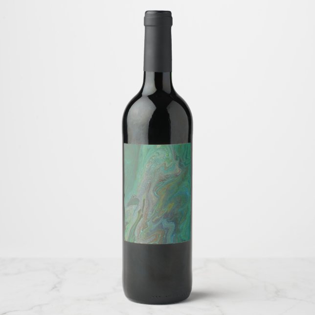 Jade 3 Fluid Deep Green Abstract Wine Bottle Label (Front)