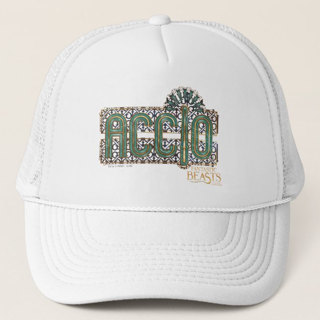 Jade Art Deco ACCIO™ Spell Graphic Trucker Hat (Front)