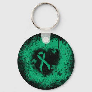 Jade Awareness Ribbon Grunge Heart Key Ring