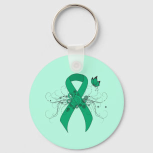 Jade Awareness Ribbon with Butterfly Key Ring