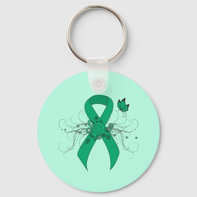 Jade Awareness Ribbon with Butterfly Key Ring (Front)
