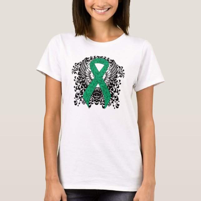Jade Awareness Ribbon with Wings T-Shirt (Front)