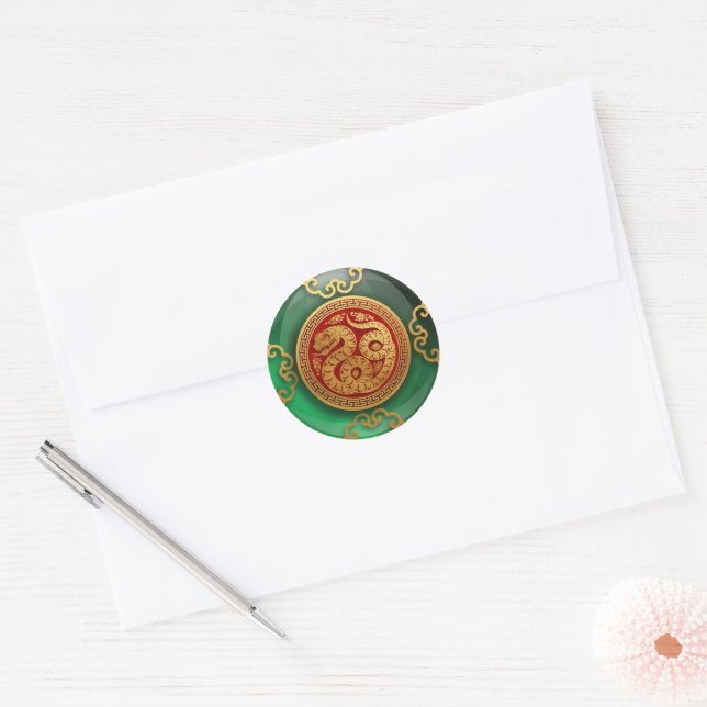 Jade Chinese New Year of the Snake Classic Round Sticker (Envelope)