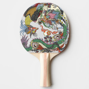 Jade Dragon and Gold Phoenix playing with a pearl  Ping Pong Paddle