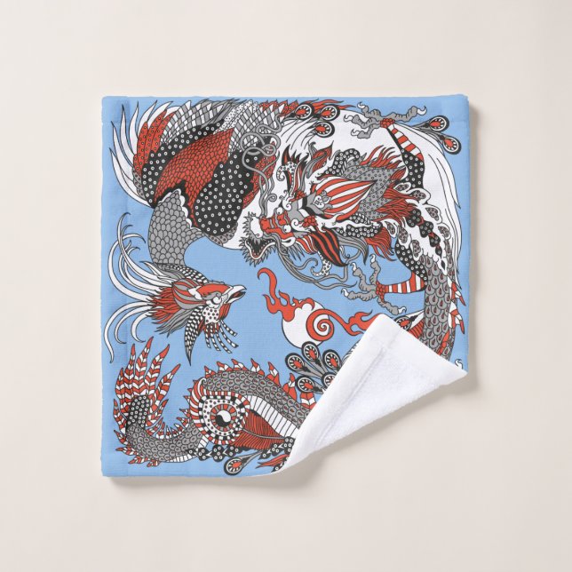 Jade Dragon and Gold Phoenix playing with a pearl  Wash Cloth (Wash Cloth)