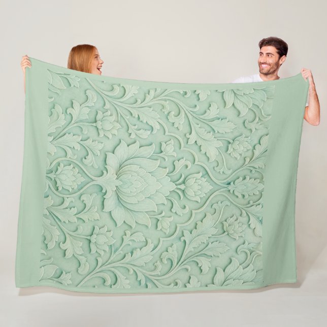 Jade Garden — Pale Celadon Persian Fleece Blanket (In Situ)