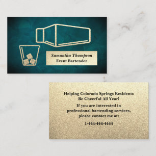 Jade Gold Glitter Bartender Event Business Card